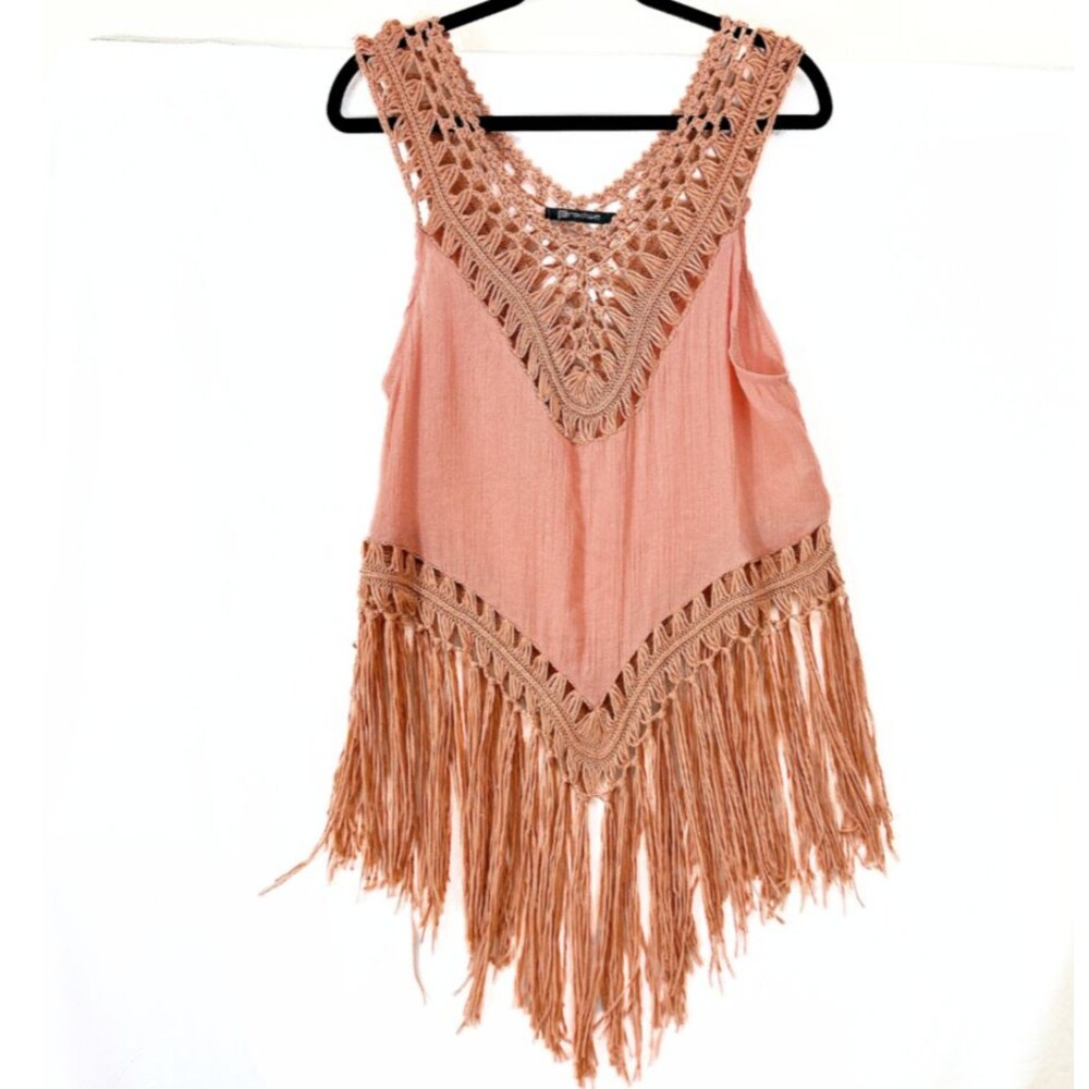 Paradise Fringe Macrame Top Women M Boho Festival Coastal Cowgirl Cottagecore